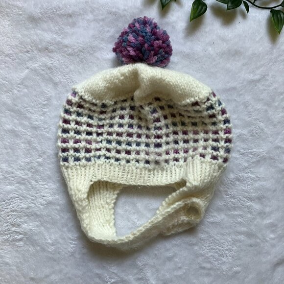 Handmade Baby Hat & Sherpa Slipper Socks Set Size 6-12M | Cream Pink Winter GUC - Picture 2 of 16